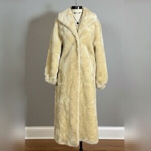 Vintage MONTEREY Medium Beige Maxi Faux Fur Coat, Cozy, Winter
